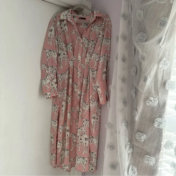 Printed Shirt Dalmatian Dress Zara ZARA MIDI SHIRT Dress Satin